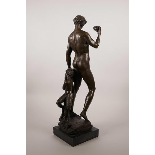 59 - A bronze figure of Bacchus, after the sculpture by Michelangelo, signed E. Nahcepe, 18½