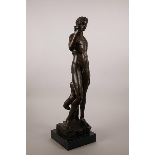 59 - A bronze figure of Bacchus, after the sculpture by Michelangelo, signed E. Nahcepe, 18½