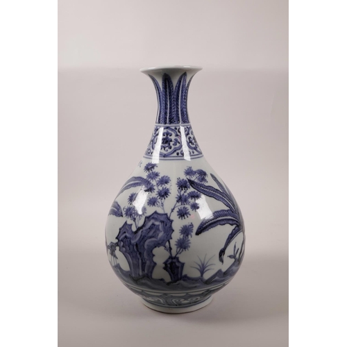 36 - A Chinese blue and white porcelain vase with floral decoration, 6 character mark to side, 13