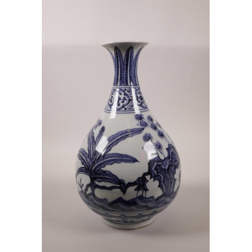 36 - A Chinese blue and white porcelain vase with floral decoration, 6 character mark to side, 13