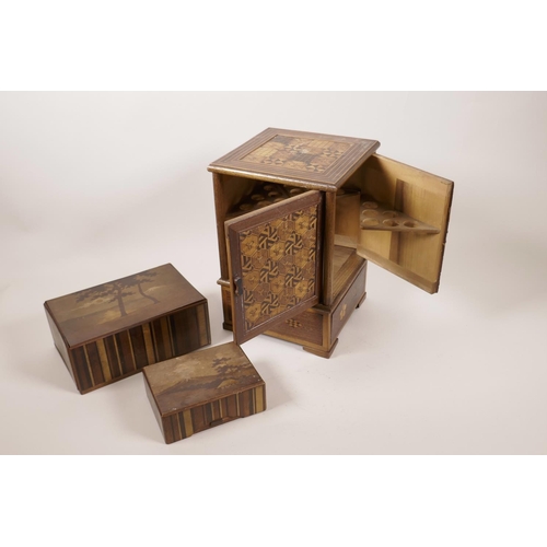 51 - A Japanese Meiji period marquetry inlaid cigarette/cigar box, 9¾