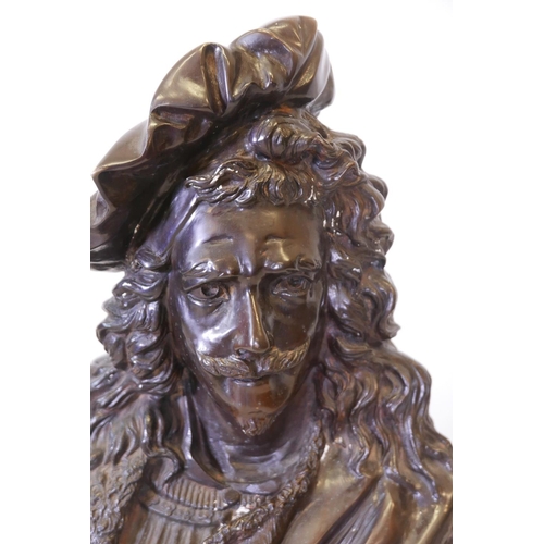 49 - A bronze bust of a C17th gentleman, 33