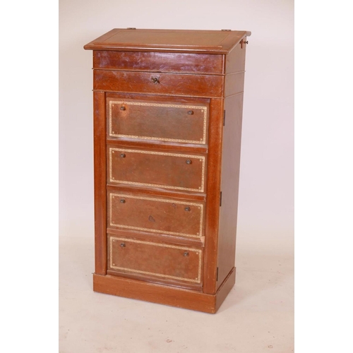 1137 - A French mahogany clerk's desk, with inset  leather fall front' single drawer and slide out pen tray... 