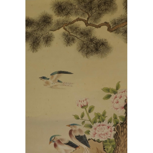 41 - A Chinese watercolour scroll depicting birds and flowers, 19