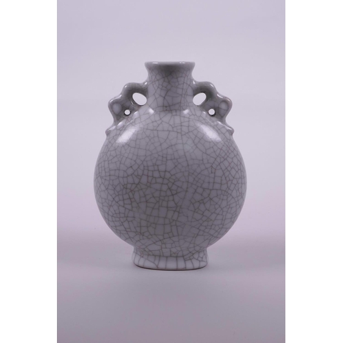 45 - A Chinese two handled crackleware flask, 6