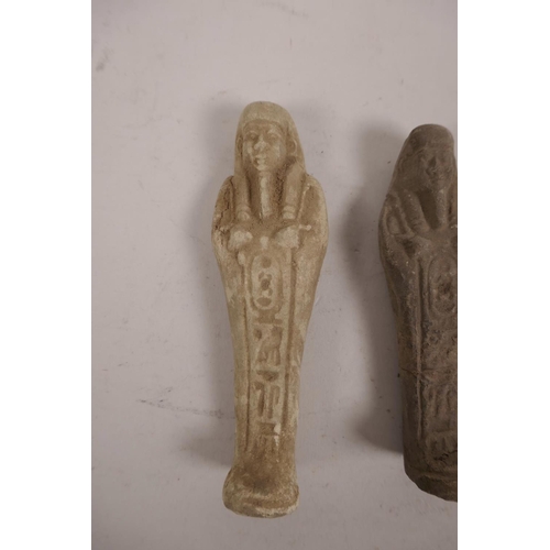 46 - An Egyptian faience pottery shabti and another, one A/F, largest 4½