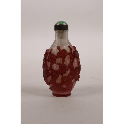 47 - A Peking glass snuff bottle with prunus and bamboo decoration, 3