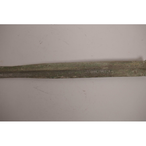 57 - A Chinese bronze Jian sword with verdigris patina, 2½