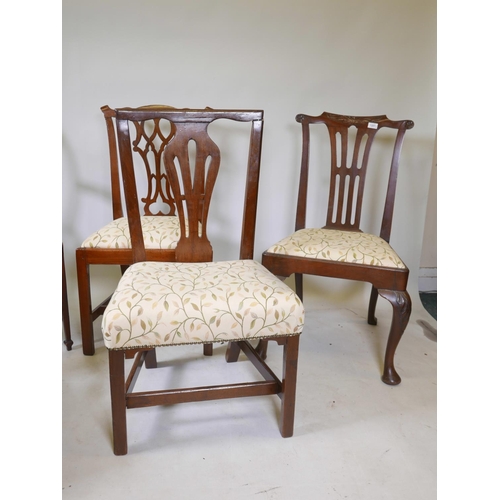 1207 - Three mahogany Chippendale style chairs, a Hepplewhite style elbow chair and inlaid parlour chair