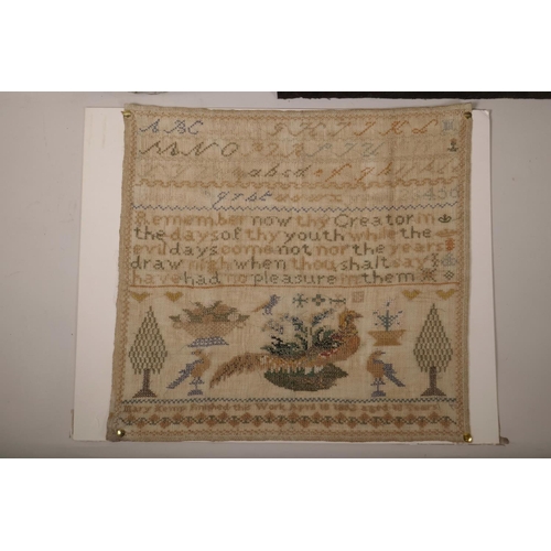 22 - A needlework sampler by Mary Kemp, aged ten, dated 1862, together with a C19th silkwork picture, and... 