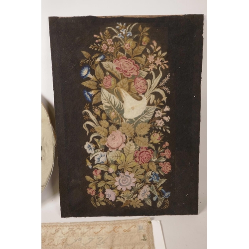 22 - A needlework sampler by Mary Kemp, aged ten, dated 1862, together with a C19th silkwork picture, and... 