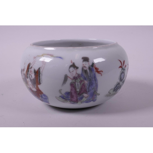 25 - A Chinese polychrome porcelain bowl with rolled edge decorated with Immortals, 6