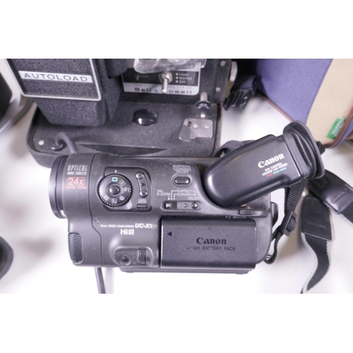 36 - Two Sony Handycam 8mm video recorders, together with a Canon UC-XI Hi8 camcorder, a Bell and Howell ... 