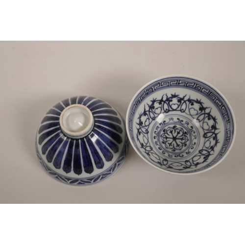 35 - A pair of Chinese blue and white porcelain rice bowls, 4