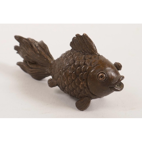 61 - A small Chinese bronze of a goldfish, impressed seal mark, 3