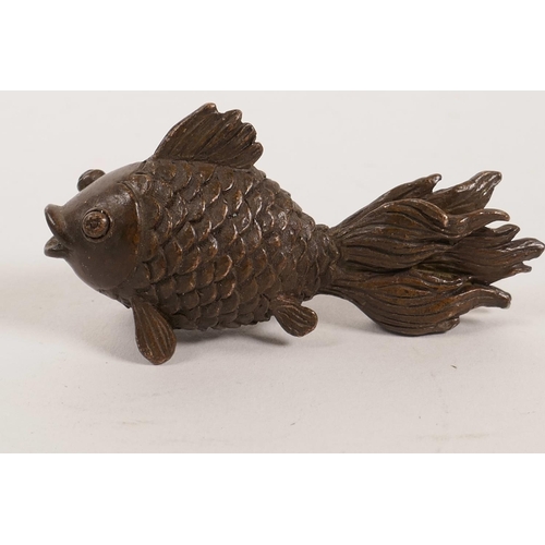 61 - A small Chinese bronze of a goldfish, impressed seal mark, 3