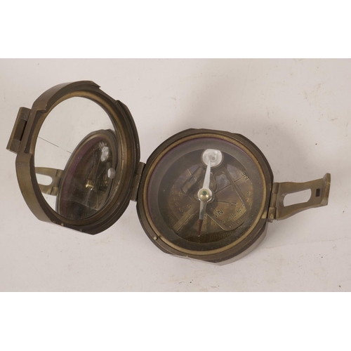 9 - A replica brass cased sighting compass, marked 'Brinton Compass' by Thos. J Evans, London, 3¼