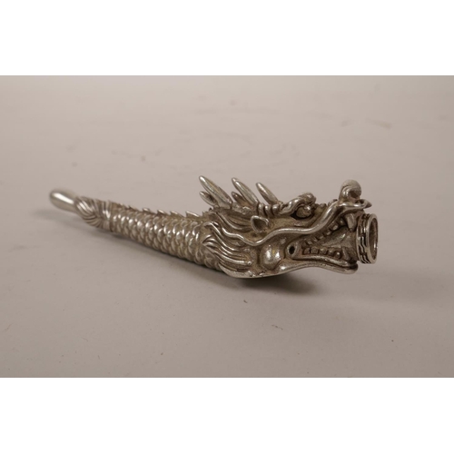 18 - A Chinese white metal cheroot holder in the form of a dragon, 4