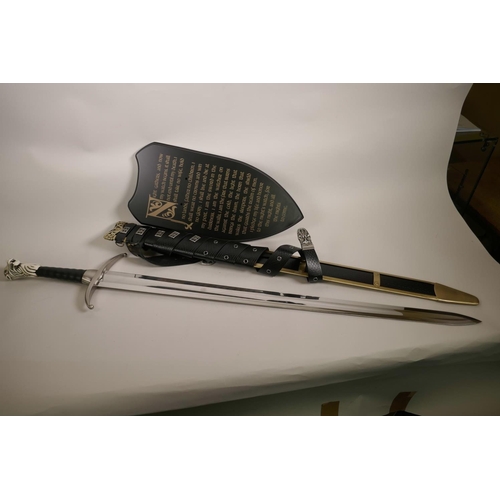 26 - A Chinese made prop replica Game of Thrones sword of Jon Snow (Longclaw), with scabbard and legend p... 