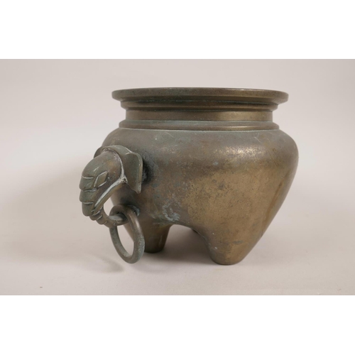 36 - A Chinese bronze censer with elephant mask ring handles, 4