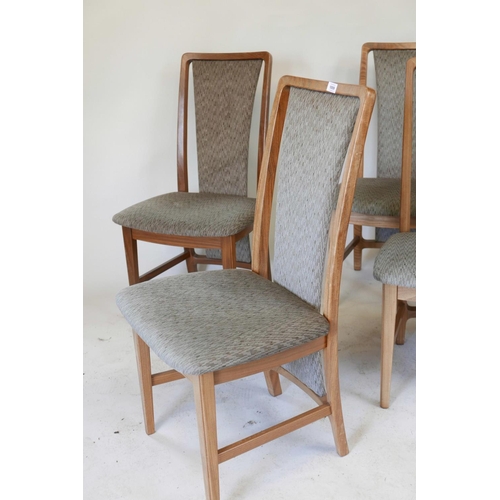 1199 - A set of six G Plan dining chairs with upholstered seats and back panels on chamfered supports