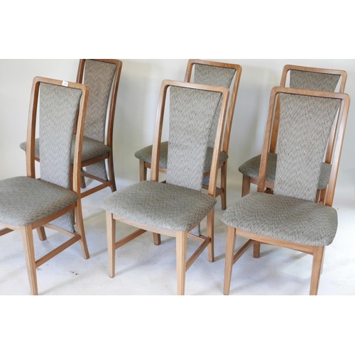 1199 - A set of six G Plan dining chairs with upholstered seats and back panels on chamfered supports