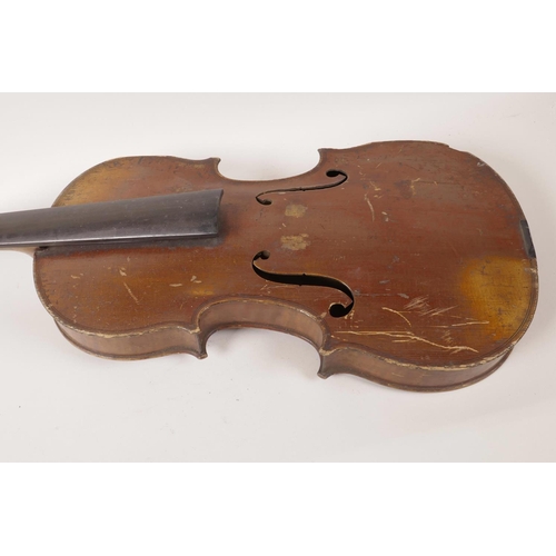 16 - A vintage French violin from Jean-Baptiste Vuillaume with two piece back, for restoration, 23½