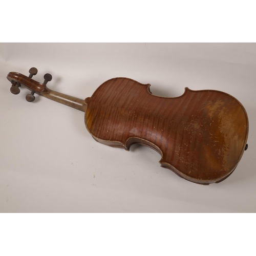 16 - A vintage French violin from Jean-Baptiste Vuillaume with two piece back, for restoration, 23½