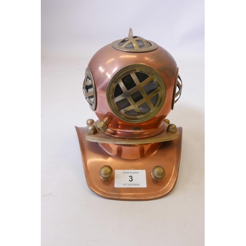 3 - A model copper and brass deep sea diver's helmet, mid C20th, 8