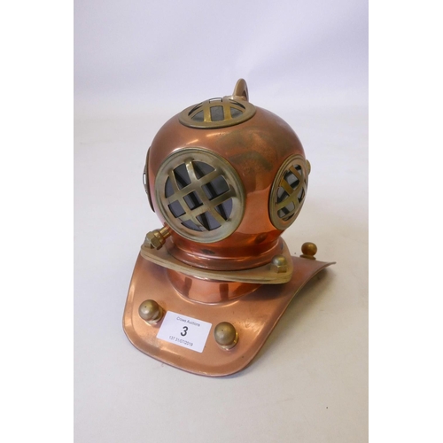 3 - A model copper and brass deep sea diver's helmet, mid C20th, 8