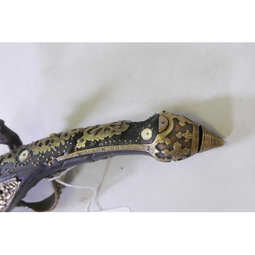 39 - An C18th Ottoman flintlock pistol, with pierced and engraved brass mounts and mother of pearl inlaid... 