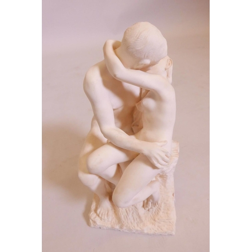 7 - After A. Rodin, The Kiss, reproduction sculpture, made in Italy, cold cast resin and marble, 10