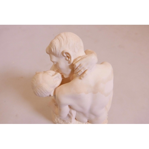 7 - After A. Rodin, The Kiss, reproduction sculpture, made in Italy, cold cast resin and marble, 10