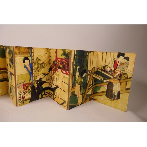 1 - A Chinese printed concertina book depicting erotic scenes 4½