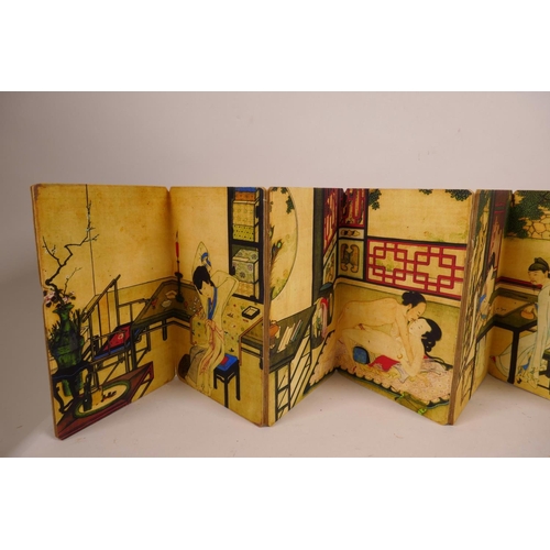 1 - A Chinese printed concertina book depicting erotic scenes 4½