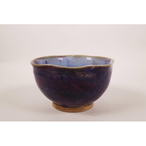 10 - A Chinese Jun ware pottery bowl with a frilled rim, 6½