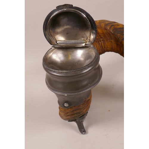 7 - An early C19th ram's horn and pewter table snuff mull, 6½