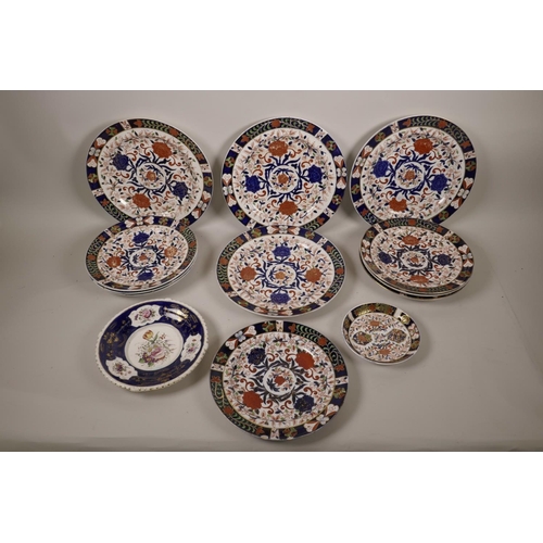 478 - A quantity of C19th Royal Crown Derby plates of assorted sizes, decorated in the Imari palette, A/F,... 