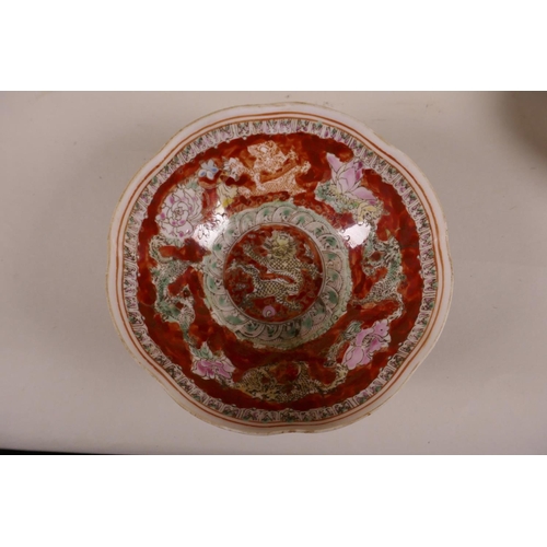 12 - A set of ten Chinese egg shell porcelain graduated bowls, decorated in primarily red and green ename... 