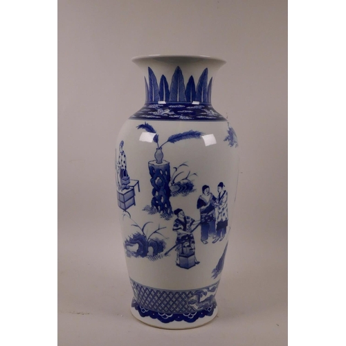 18 - A Chinese blue and white porcelain vase decorated with figures in a garden, 6 character mark to base... 