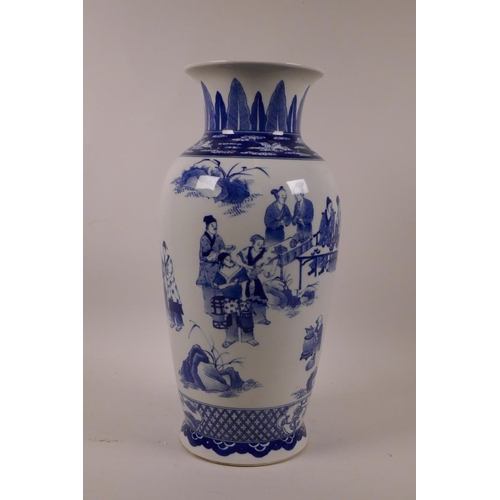 18 - A Chinese blue and white porcelain vase decorated with figures in a garden, 6 character mark to base... 