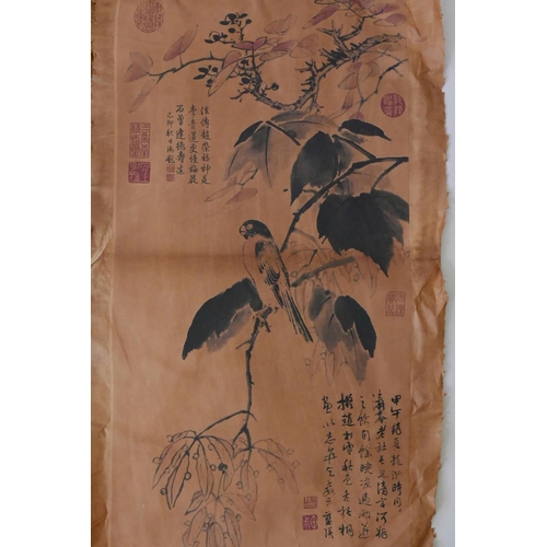 22 - Two Chinese pictures of bamboo and birds, signed with calligraphy and seal marks, 26