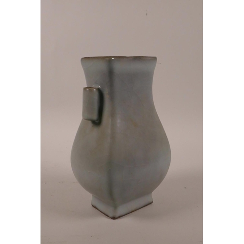 33 - A Chinese celadon crackleglaze vase with two lug handles, 7