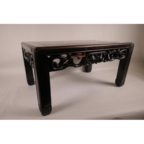 9 - A Chinese hardwood stand, late C19th/early C20th, featuring a pierced decorative frieze, A/F, 20