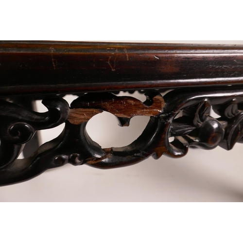 9 - A Chinese hardwood stand, late C19th/early C20th, featuring a pierced decorative frieze, A/F, 20