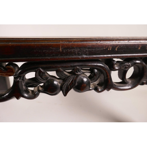 9 - A Chinese hardwood stand, late C19th/early C20th, featuring a pierced decorative frieze, A/F, 20