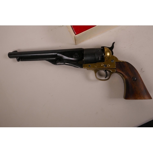 578 - A replica 36 calibre Navy revolver Civilian and Yank model by 'RMJ Old Frontier', together with a BK... 