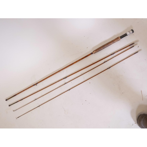 106 - A Hardy Bros split cane three section fly fishing rod, 'The Deluxe Rod' with spare top section, 9'3