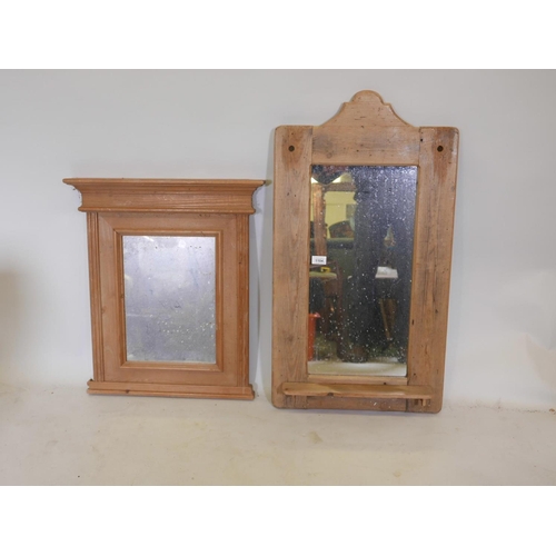 1104 - A stripped pine wall mirror with shelf, 19