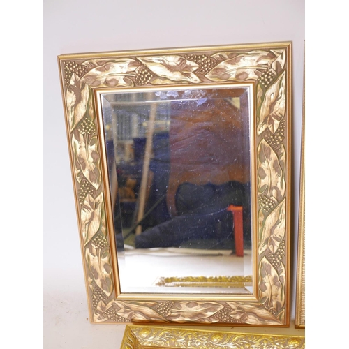 1121 - Three gilt framed mirrors with bevelled glass, largest 28